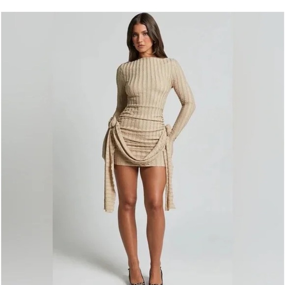 Lioness Tan Long Sleeve Knit Dress - Picture 2 of 3